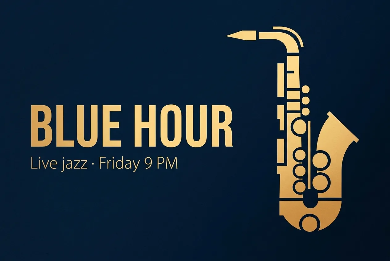 Generated jazz night poster with the headline BLUE HOUR