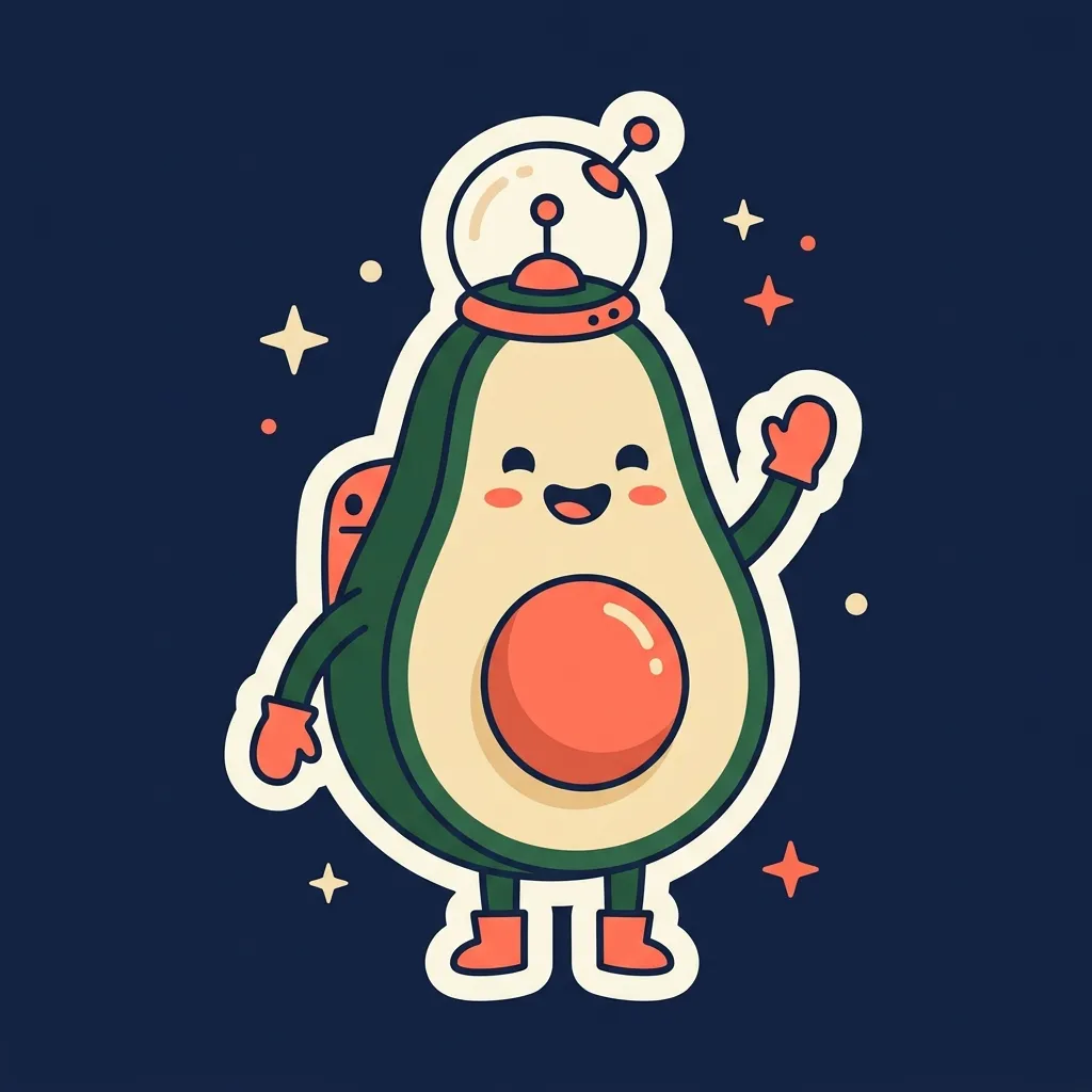 Made from the prompt: Flat vector sticker of an avocado astronaut, navy background