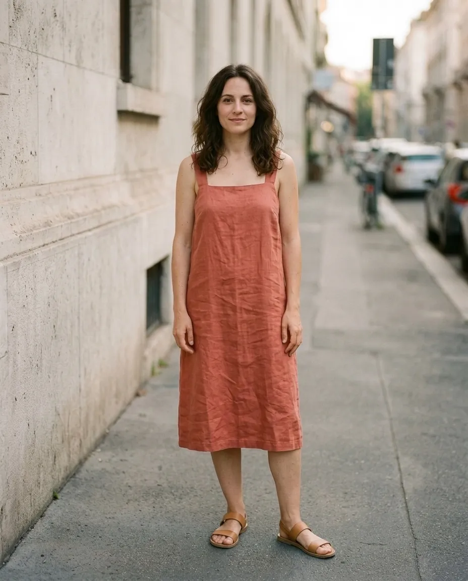 Same photo with the outfit changed by AI: summer dress